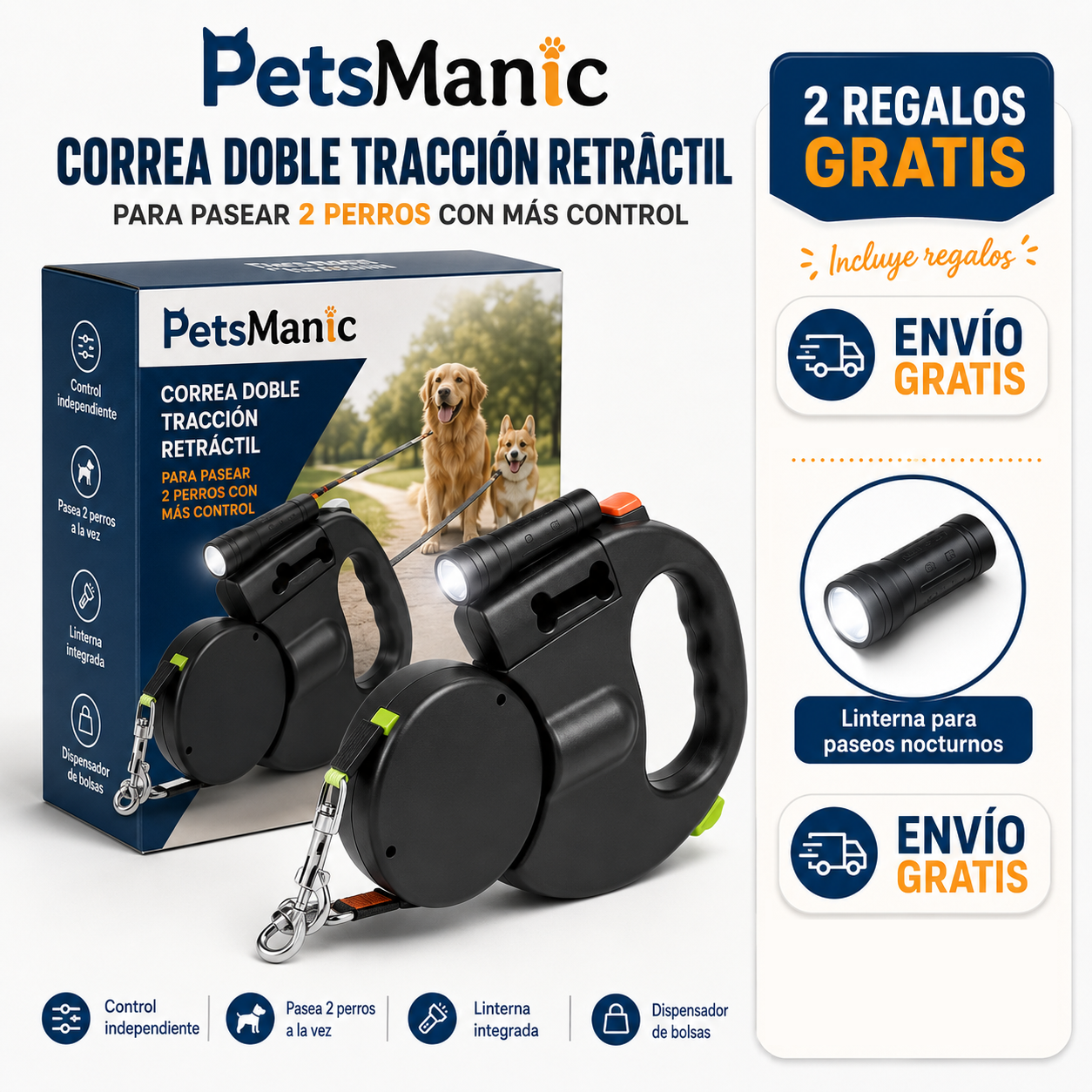 PetsManic™ Correa retráctil doble