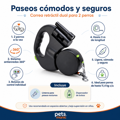 PetsManic™ Correa retráctil doble