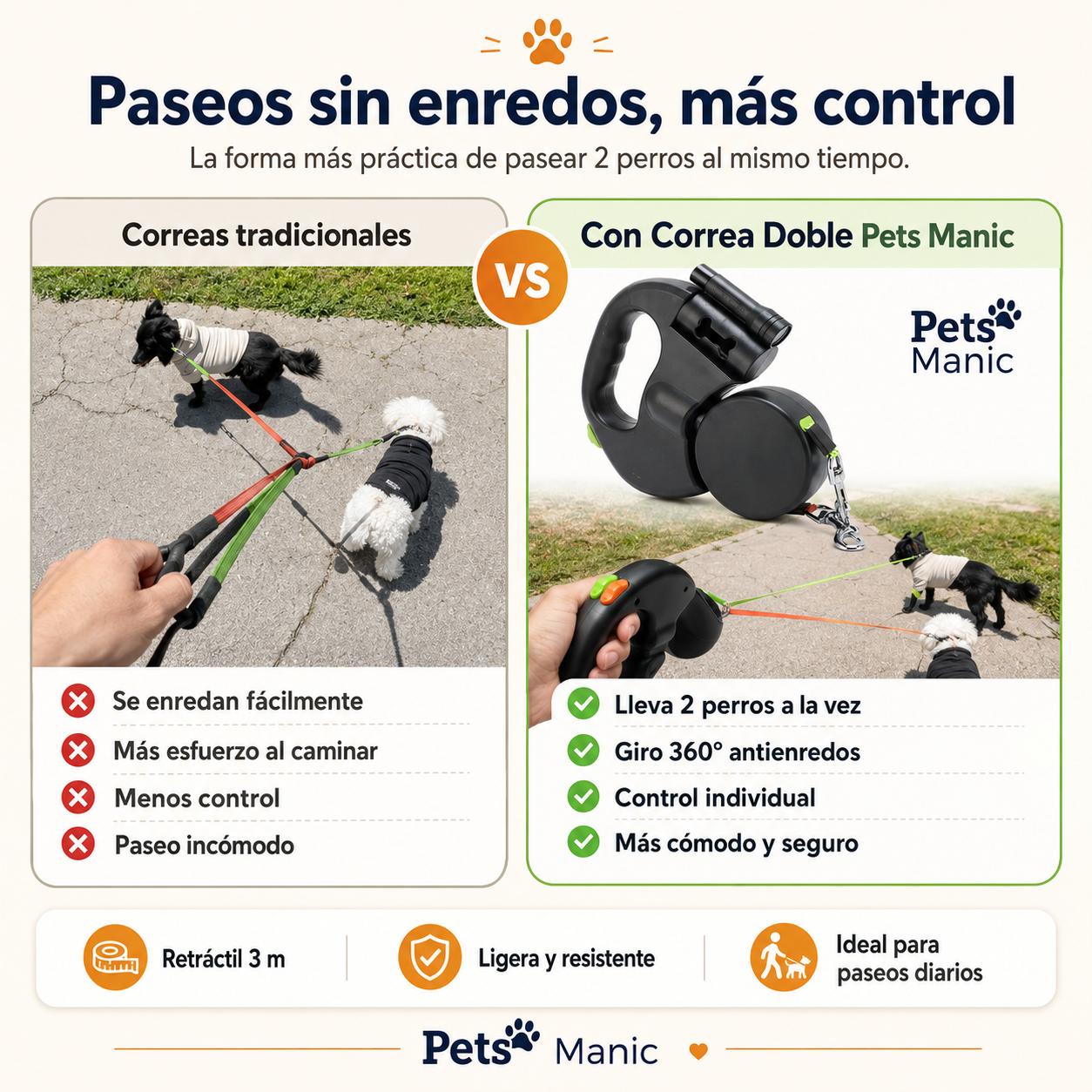 PetsManic™ Correa retráctil doble