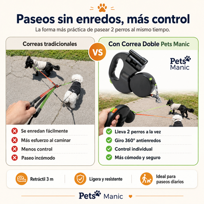 PetsManic™ Correa retráctil doble
