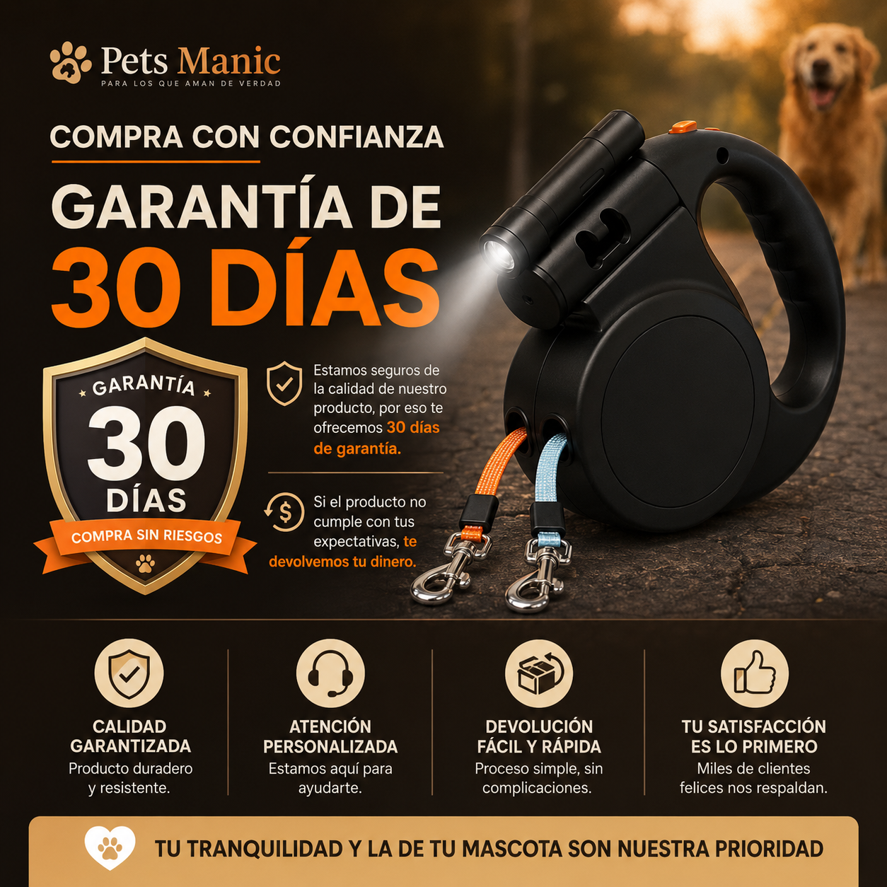 PetsManic™ Correa retráctil doble