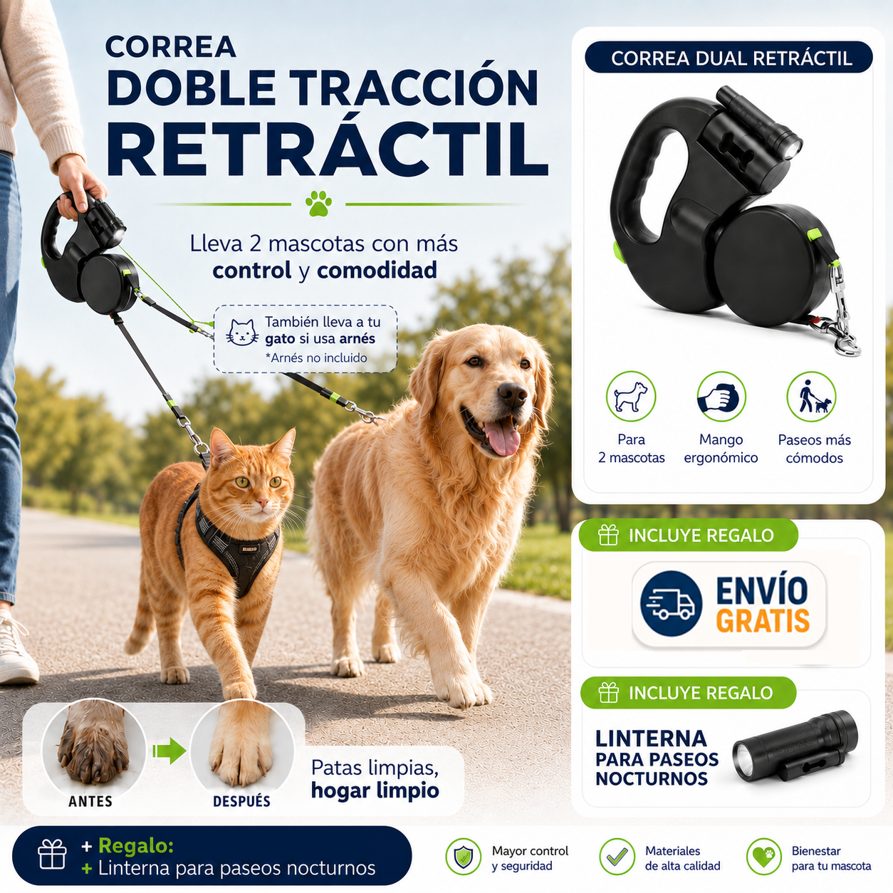 PetsManic™ Correa retráctil doble