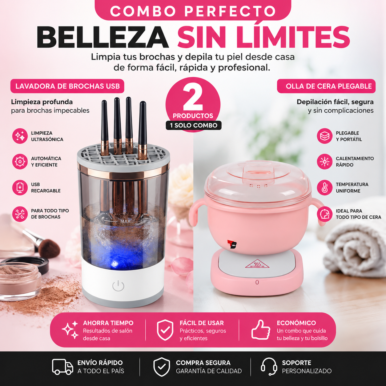 COMBO BEAUTY™ Limpiador de Brocha+ Olla De Cera Plegable