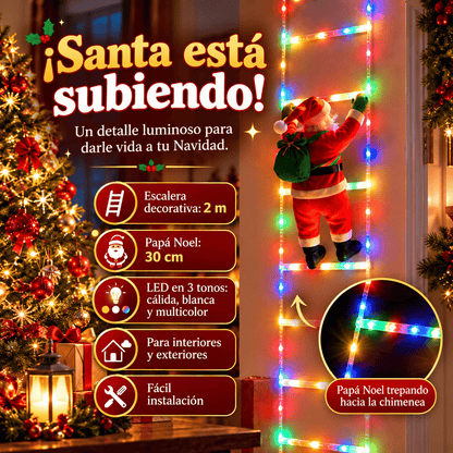 Papa Noel con escalera de Luces 2 Metros